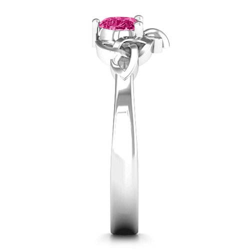 Trinity Knot Heart Crown Ring – Sterling Silver with Ruby