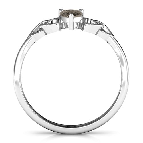 Trinity Knot Heart Crown Ring – Sterling Silver with Smokey Quartz