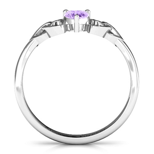 Trinity Knot Heart Crown Ring – Sterling Silver with Amethyst