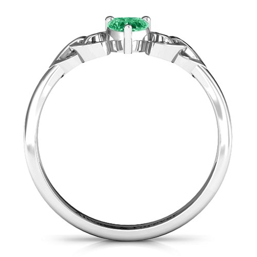 Trinity Knot Heart Crown Ring – Sterling Silver with Emerald