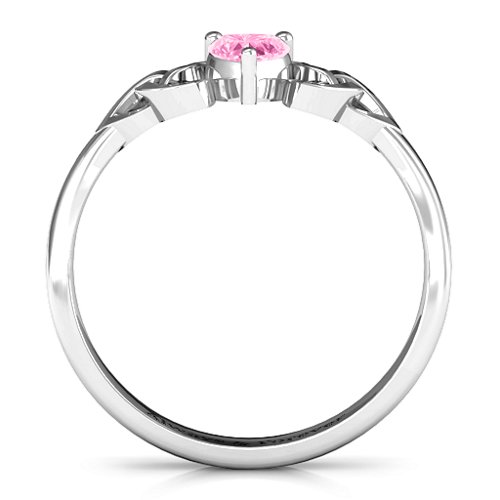 Trinity Knot Heart Crown Ring – Sterling Silver with Pink Tourmaline