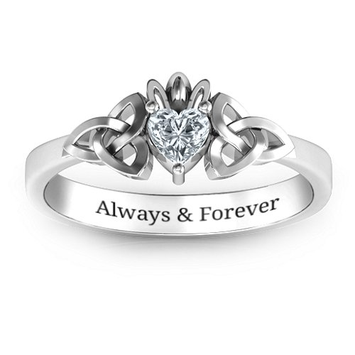 Trinity Knot Heart Crown Ring – Sterling Silver with Cubic Zirconia