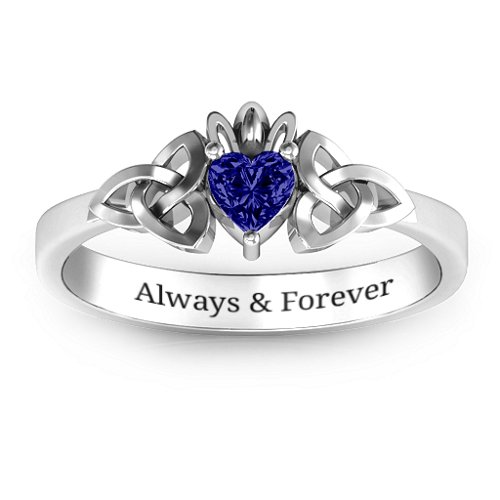 Trinity Knot Heart Crown Ring – Sterling Silver with Blue Sapphire