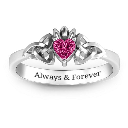 Trinity Knot Heart Crown Ring – Sterling Silver with Ruby
