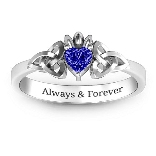 Trinity Knot Heart Crown Ring – Sterling Silver with Blue Sapphire