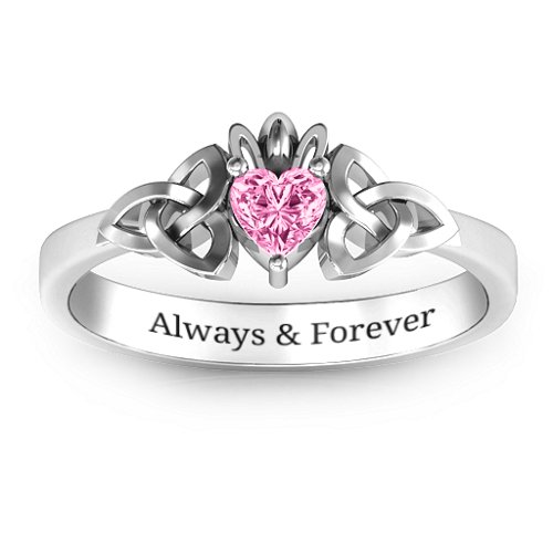 Trinity Knot Heart Crown Ring – Sterling Silver with Pink Tourmaline