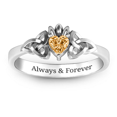 Trinity Knot Heart Crown Ring – Sterling Silver with Citrine