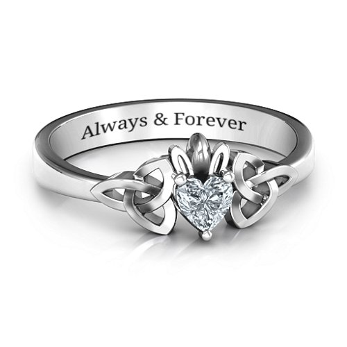 Trinity Knot Heart Crown Ring – Sterling Silver with Cubic Zirconia
