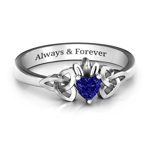 Trinity Knot Heart Crown Ring – Sterling Silver with Blue Sapphire