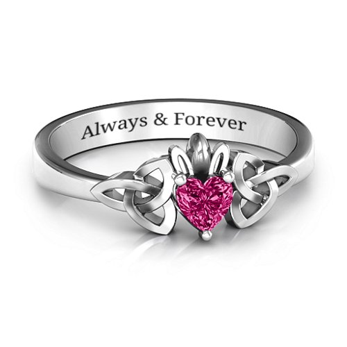 Trinity Knot Heart Crown Ring – Sterling Silver with Ruby