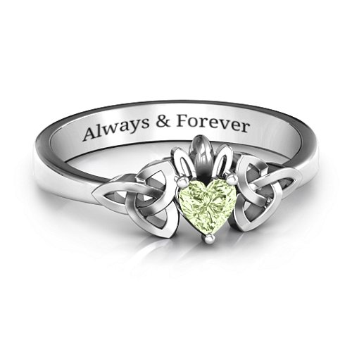 Trinity Knot Heart Crown Ring – Sterling Silver with Peridot
