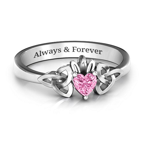 Trinity Knot Heart Crown Ring – Sterling Silver with Pink Tourmaline