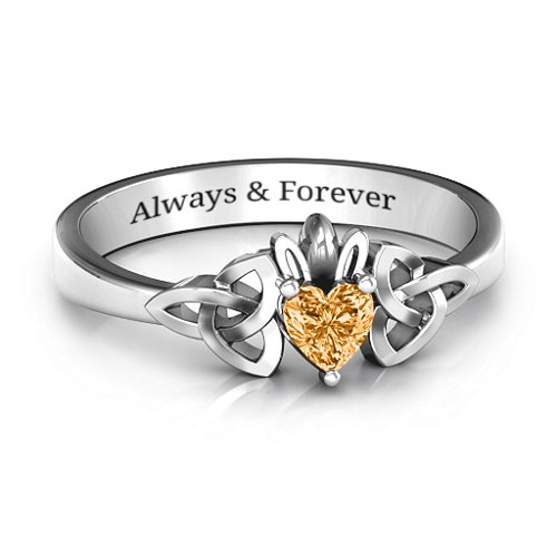 Trinity Knot Heart Crown Ring – Sterling Silver with Citrine