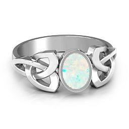 Trinity Knot Ring With Bezel-Set Oval Stone