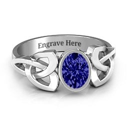 Trinity Knot Ring With Bezel-Set Oval Stone