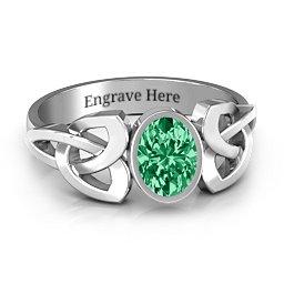 Trinity Knot Ring With Bezel-Set Oval Stone in 925 Sterling Silver with Emerald, Amethyst, and Cubic Zirconia