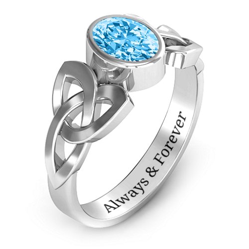 Trinity Knot Ring With Bezel-Set Oval Stone