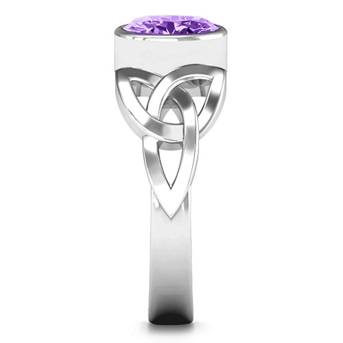 Trinity Knot Ring With Bezel-Set Oval Stone – Sterling Silver with Amethyst