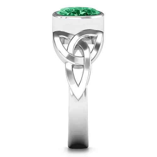 Trinity Knot Ring With Bezel-Set Oval Stone – Sterling Silver with Emerald