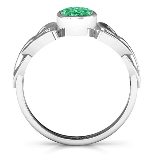 Trinity Knot Ring With Bezel-Set Oval Stone – Sterling Silver with Emerald