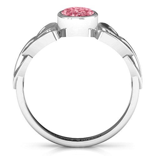 Trinity Knot Ring With Bezel-Set Oval Stone – Sterling Silver with Red Premium Zirconia