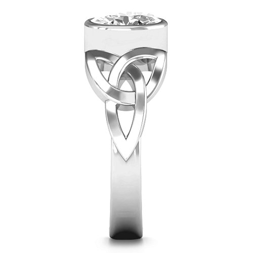 Trinity Knot Ring With Bezel-Set Oval Stone – Sterling Silver with White Premium Zirconia