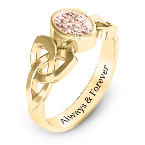Trinity Knot Ring With Bezel-Set Oval Stone – 10K Yellow Gold with Morganite