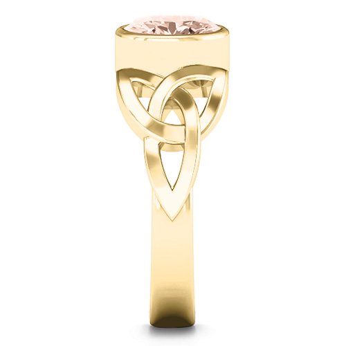 Trinity Knot Ring With Bezel-Set Oval Stone – 10K Yellow Gold with Morganite