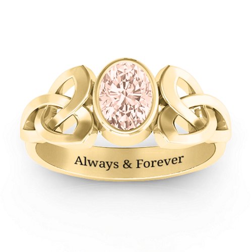 Trinity Knot Ring With Bezel-Set Oval Stone – 10K Yellow Gold with Morganite
