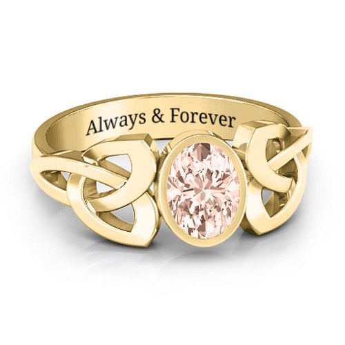 Trinity Knot Ring With Bezel-Set Oval Stone – 10K Yellow Gold with Morganite