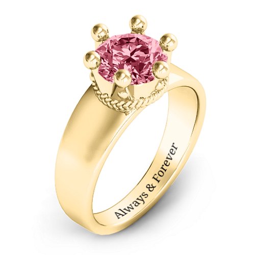Radiant Royal Crown Ring – 10K Yellow Gold with Red Premium Zirconia