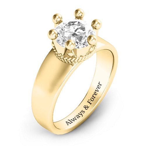 Radiant Royal Crown Ring – 10K Yellow Gold with White Premium Zirconia