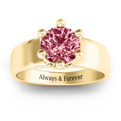 Radiant Royal Crown Ring – 10K Yellow Gold with Red Premium Zirconia