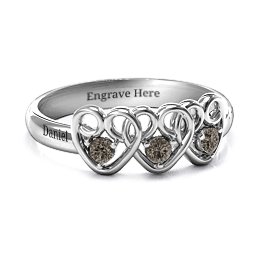 Three's Company Triple Heart Gemstone Ring in 925 Sterling Silver with Smokey Quartz