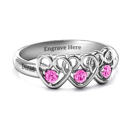 Three's Company Triple Heart Gemstone Ring in 925 Sterling Silver with Pink Tourmaline