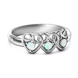 Three's Company Triple Heart Gemstone Ring in 925 Sterling Silver with Opal