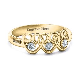 Three's Company Triple Heart Gemstone Ring in 10K Solid Yellow Gold with Cubic Zirconia