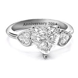 9mm Heart Brilliance Cubic Zirconia Ring with Heart-Set Accents