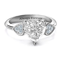 9mm Heart Brilliance Cubic Zirconia Ring with Heart-Set Accents in 925 Sterling Silver with White Premium Zirconia and Diamond
