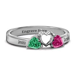 Sparkling Sweethearts Two-Stone Ring in 925 Sterling Silver with Emerald and Ruby