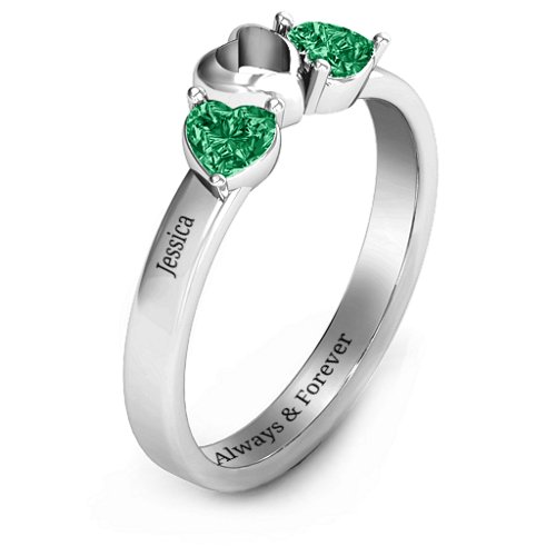 Sparkling Sweethearts Two-Stone Ring – Sterling Silver with Emerald