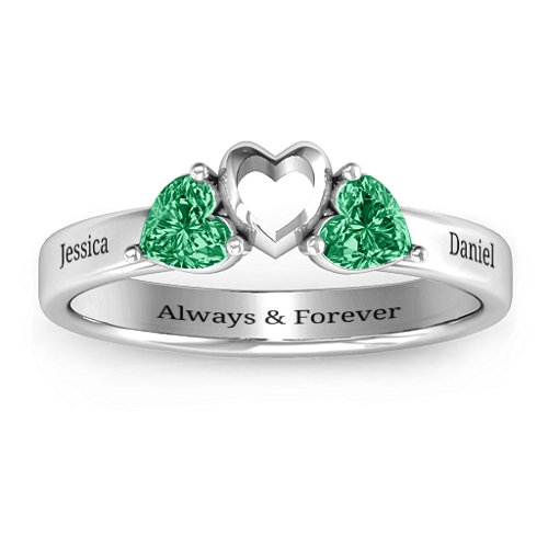 Sparkling Sweethearts Two-Stone Ring – Sterling Silver with Emerald