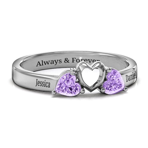 Sparkling Sweethearts Two-Stone Ring – Sterling Silver with Amethyst