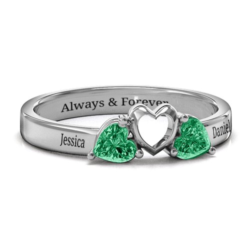 Sparkling Sweethearts Two-Stone Ring – Sterling Silver with Emerald