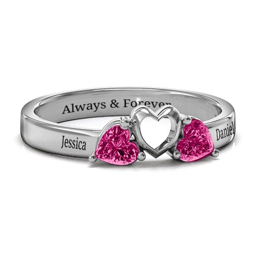 Sparkling Sweethearts Two-Stone Ring – Sterling Silver with Ruby