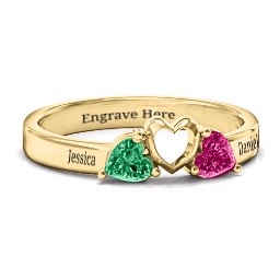 Sparkling Sweethearts Two-Stone Ring in 10K Solid Yellow Gold with Emerald and Ruby