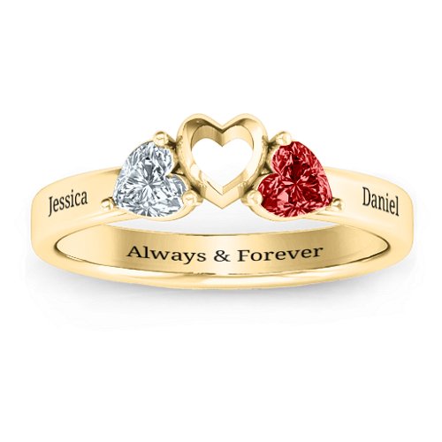 Sparkling Sweethearts Two-Stone Ring – 10K Yellow Gold with Cubic Zirconia and Garnet