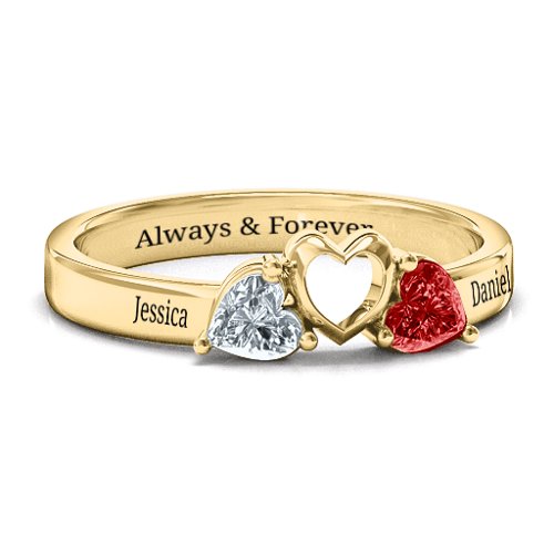 Sparkling Sweethearts Two-Stone Ring – 10K Yellow Gold with Cubic Zirconia and Garnet