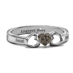 Darling Heart Wraparound Ring in 925 Sterling Silver with Smokey Quartz, Amethyst Premium Zirconia, Red Premium Zirconia, and Amethyst