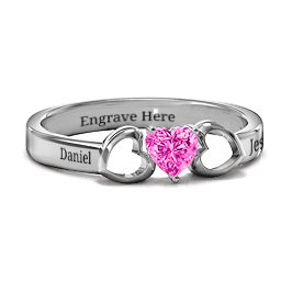Darling Heart Wraparound Ring in 925 Sterling Silver with Pink Tourmaline, Amethyst Premium Zirconia, Red Premium Zirconia, and Amethyst